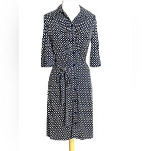 Laundry Navy, White Print Shirt Dress Work wear, Belt, 3/4 Sleeves Women’s Sz 8